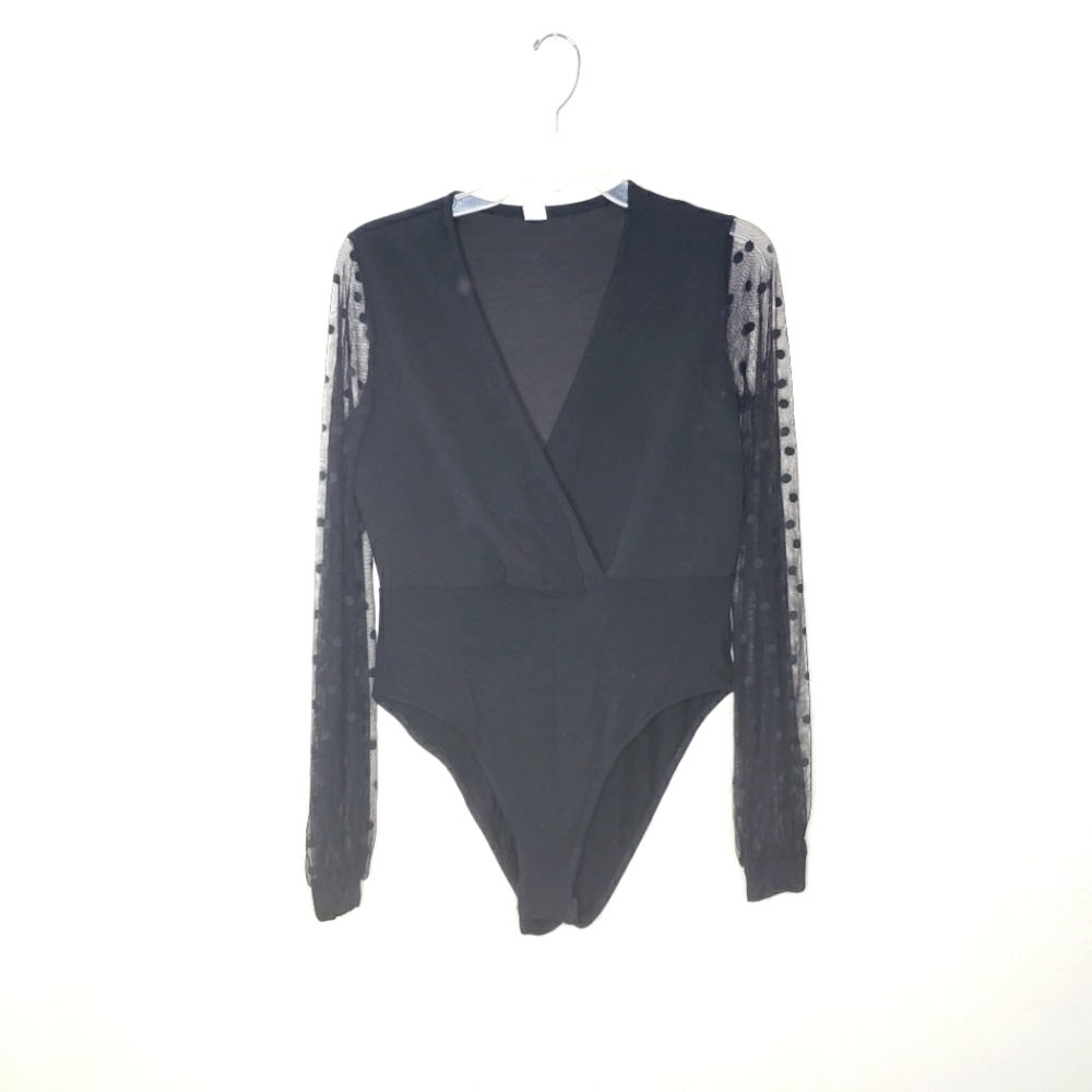 Shein Sheer Sleeve Low Cut Bodysuit Size Medium